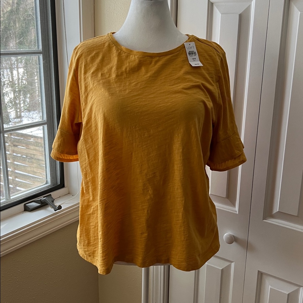 LOFT Yellow Ruffle Sleeve Tee